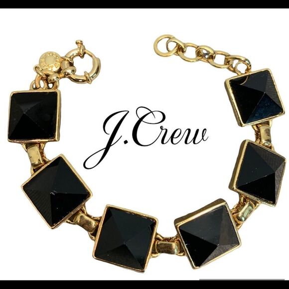 J.crew Black Square Gold-tone trim chain link bracelet - Picture 1 of 9